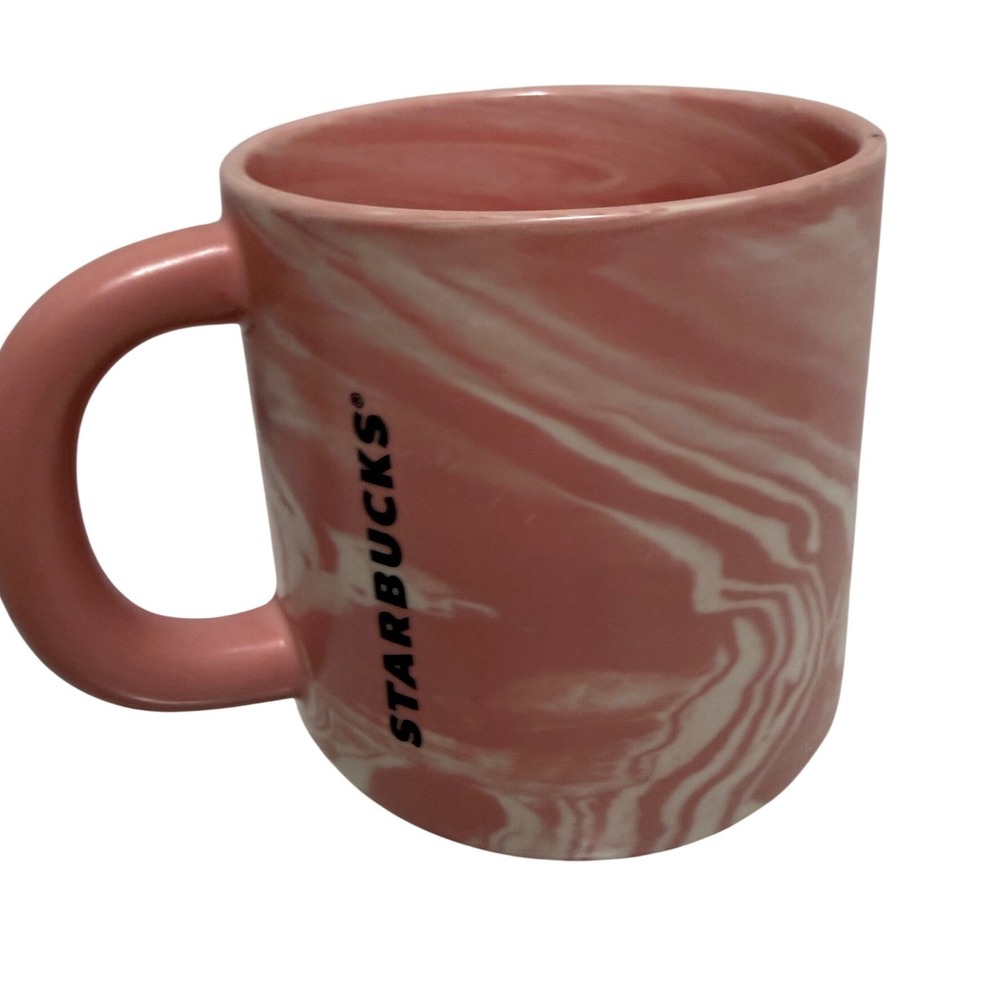 Starbucks Pink White Marble Swirl Ceramic Coffee Mug 12oz 2022 BZ B22 Cup
